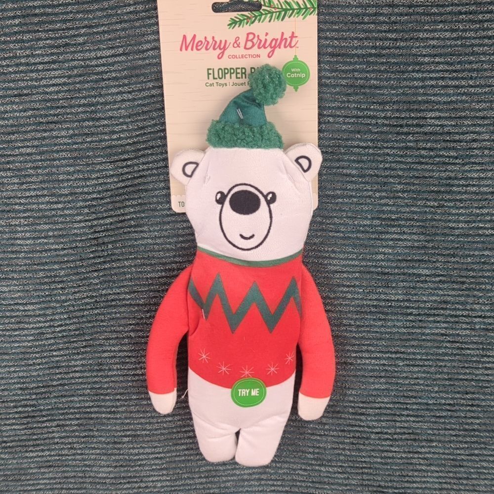 Christmas Kitty Toy! Flopper Pals Polar Bear